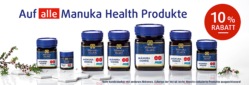 "10% Rabatt auf alle Manuka Health Produkte im März! Solange der Vorrat reicht."