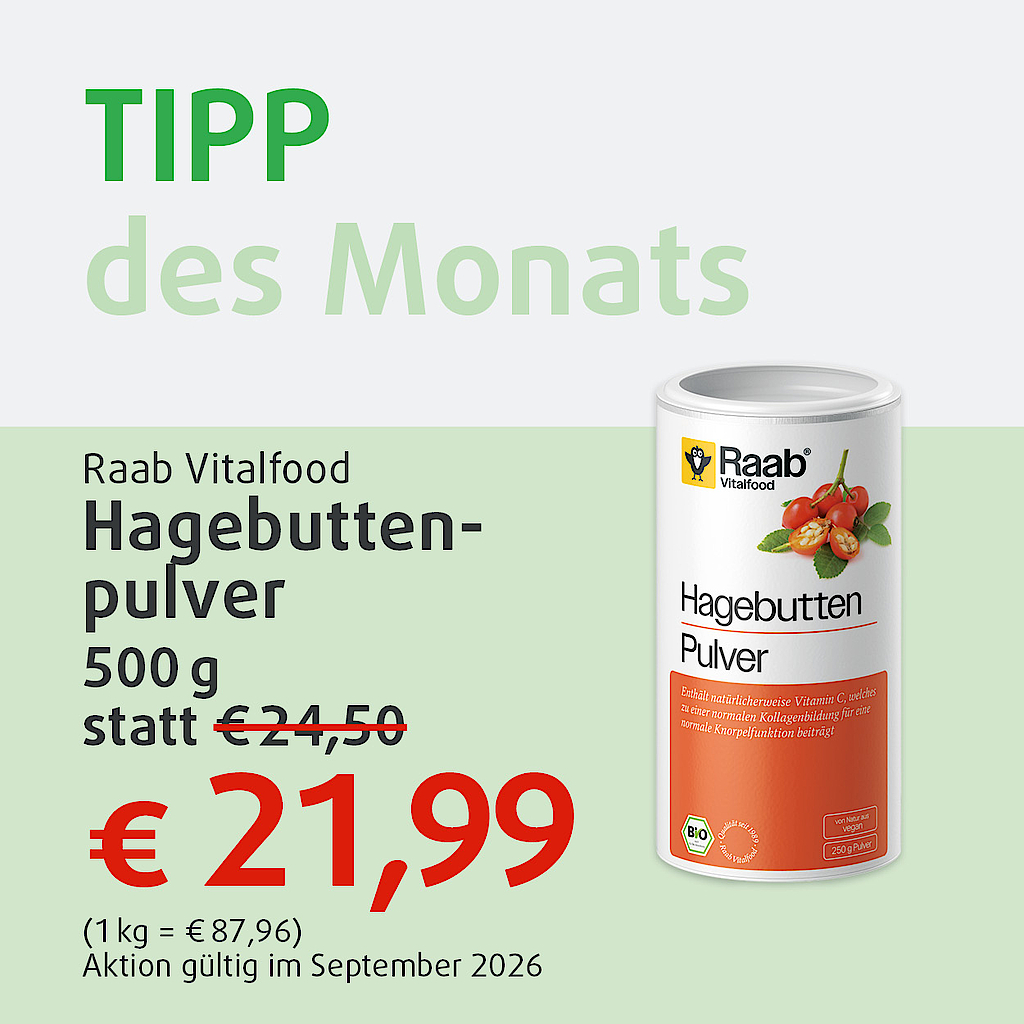 "Diesen Monat im Angebot: Raab Vitalfood, Hagebuttenpulver""