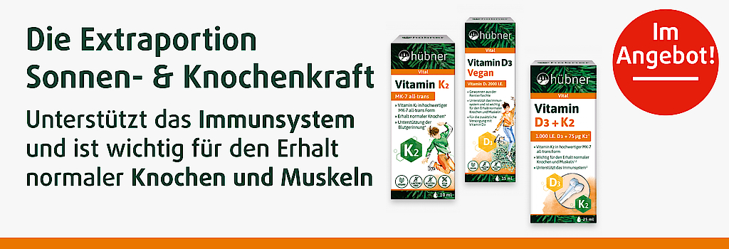 "hübner Vitamin D3 und K2 im März im Angebot!"
